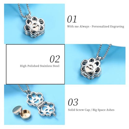 Oinsi Pet Cremation Jewelry For Ashes For Dog/Cat Paw Stainless Steel Memorial Locket Urn Necklace Inside Mini Case Keepsake Cremation Jewelry Women Men - color: Silver-Rose gold