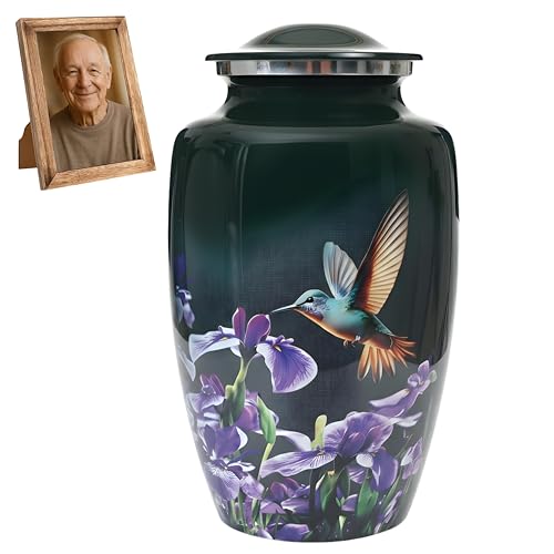 Cremation Urns for Human Ashes Hummingbird Decorative Large Memorial Urn with Wooden Photo Frame, Funeral Burial Urn for Adult Men & Women 10.5" - 200 Cu/in (Green) - color: Green, size: 200 Cu/In