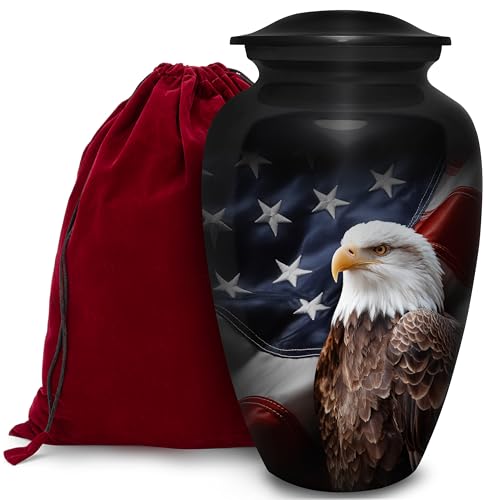 American Eagle Urn for Human Ashes | American Flag Cremation Urn for Adults, Veteran, Handmade Funeral Urns with Velvet Bag - color: American Eagle, size: 1 Large Urn