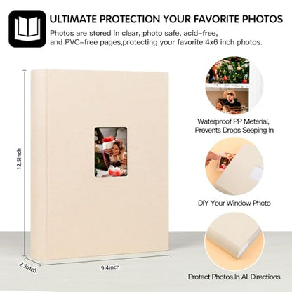 450 Pocket 4x6 Photo Album with Writing Space, Linen Cover, Beige - color: khaki