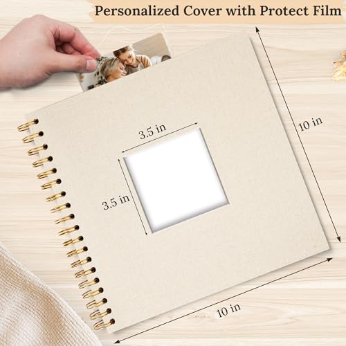Scrapbook Photo Album Linen Cover, 10 x 10 Inch Hardcover Kraft White Pages Memory Book, for Travel Wedding Guest Book Christmas Baby Shower (20 Sheets/ 40 Pages,Beige) | Beige Hardcover Kraft White Pages Memory Book, for Travel Wedding Guest Book Christm