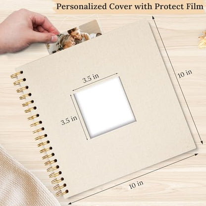 Scrapbook Photo Album Linen Cover, 10 x 10 Inch Hardcover Kraft White Pages Memory Book, for Travel Wedding Guest Book Christmas Baby Shower (20 Sheets/ 40 Pages,Beige) | Beige Hardcover Kraft White Pages Memory Book, for Travel Wedding Guest Book Christm