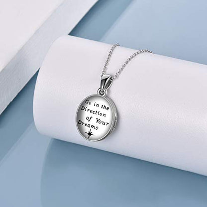 Lotus Locket Necklace Sterling Silver Lotus Flower Locket Necklace That Holds Pictures Yoga Locket Pendant Mother's Day Gifts for Women Wife Mom - style: World Map