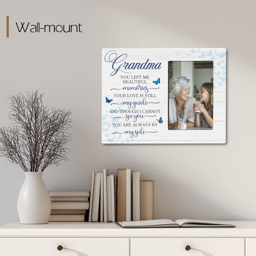 Grandma Memorial Bereavement Butterfly Wooden Picture Frame Gifts for Loss of Grandma, Always By My Side Sympathy Gifts for Loss of Grandmother, Fits 4x6 Photo Frame - color: Blue-grandma