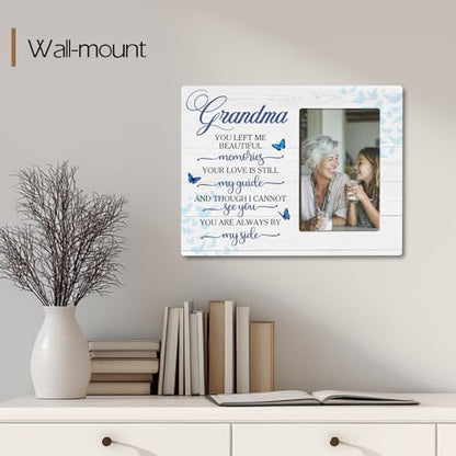 Grandma Memorial Bereavement Butterfly Wooden Picture Frame Gifts for Loss of Grandma, Always By My Side Sympathy Gifts for Loss of Grandmother, Fits 4x6 Photo Frame - color: Blue-grandma