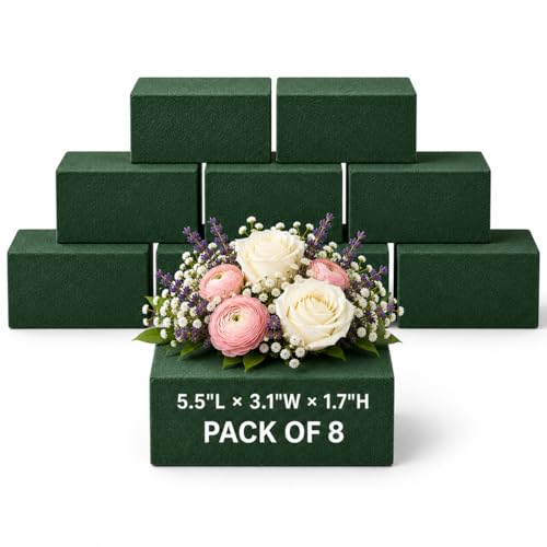 Florables Wet Floral Foam Blocks (5.5" L x 3.1" W x 1.7" H, Pack of 8) – Green Foam for Flower Arrangements, Floral Foam Base & Bouquet Foam for Fresh Flowers, Wedding Flower Arranging Supplies - size: Small Pack of 8