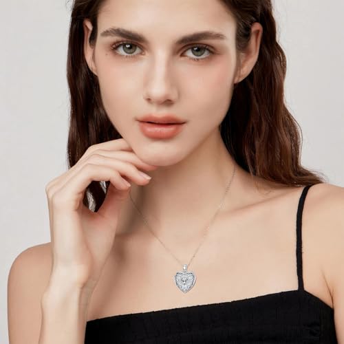 Heart Locket Necklace 925 Sterling Silver Personalized Picture Locket Pendant Birthday Christmas Jewelry Memorial Gifts for Women - color: April Crystal Locket