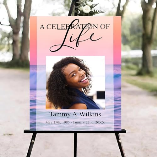 Ocean Sunset Funeral Welcome Sign, Seascape Celebration of Life Welcome Sign, in Loving Memory Sign, Celebration of Life, Celebration of Life Sign, Memorial Sign with Photo,Funeral Welcome Signs &5 - color: Version #22