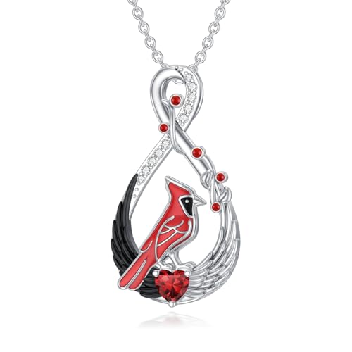 Dove/Hummingbird/Red Cardinal/Dragonfly/Butterfly Necklace 925 Sterling Silver Turquoise/Opal/MoonStone/Crystal/Malachite Bird Necklace Dove Pendant Jewelry for Women Men - color: 2.Cardinal