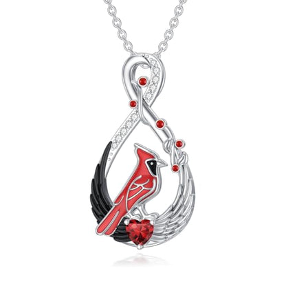 Dove/Hummingbird/Red Cardinal/Dragonfly/Butterfly Necklace 925 Sterling Silver Turquoise/Opal/MoonStone/Crystal/Malachite Bird Necklace Dove Pendant Jewelry for Women Men - color: 2.Cardinal