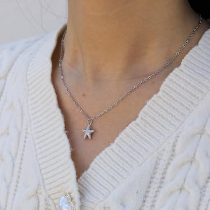 Baydurcan Pendant Necklace for Women Friends Sister Birthday Christmas Gift | Silver Evil Eye Ankh Mary Friendship Dragonfly Hummingbird Snake Turtle Pendant Necklace for Her Just Because Gifts - style: Starfish