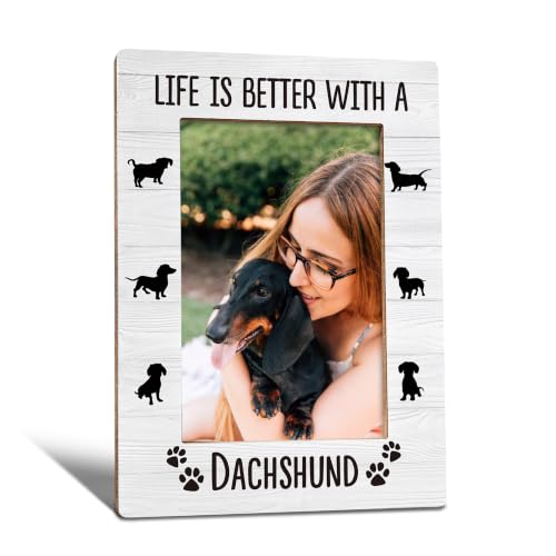 Dachshund Gifts Picture Frame, Best Dog Mom Dad Gifts for Women Men, Wiener Dog Gift Photo Frame 4x6, Life is Better with a Dachshund Wooden Photo Picture Frames for Desk Tabletop Decor - color: dachshund