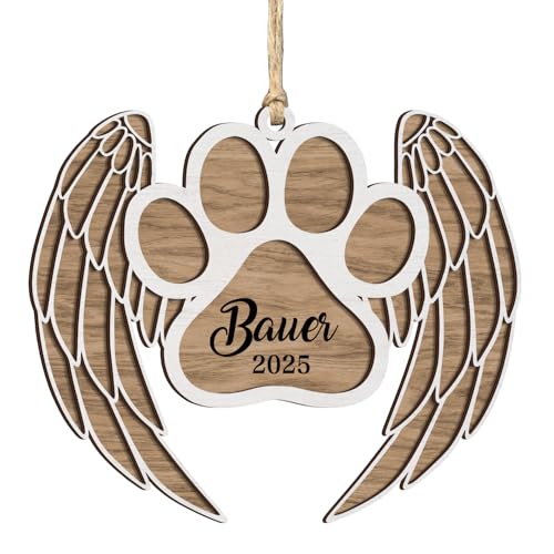 Personalized Dog Memorial Ornament Angel Wings Pet Paw Print Decoration Personalize with Your Dog's Name Or Message Cat Keepsake Christmas Tree Hanging Decor for Pet Lover Friends Family - color: Memory Pet Wing Ornament - 1
