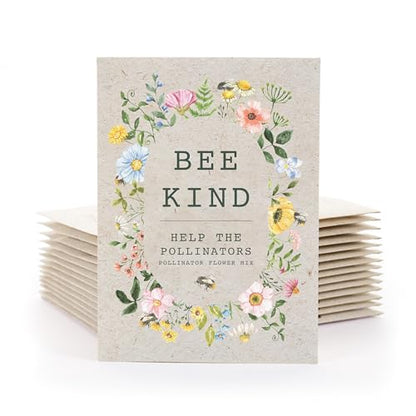 Bentley Seed Co. | Bee Kind Pollinator Flowers | Beautiful Bee Art Kraft Look Seed Packets | Environmental Favors Cards for Guests | Wildflower Mix Seed Packets | Eco-Friendly Hand Out Gift | 25 Pack - style: Bee Kind Floral