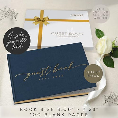 Custom 2026 Wedding Guest Book for Reception — Gold-Foiled Navy Guestbook to Sign in, Elegant Baby Shower Guest Book for Party & Birthday — Photo & Polaroid Guest Book for Wedding & Bridal Shower - size: Est. 2026
