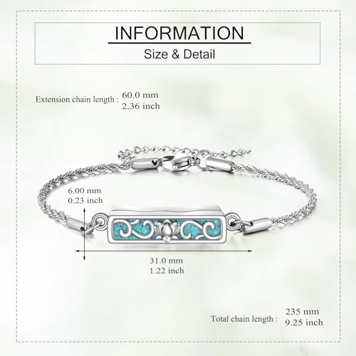 ONEFINITY Urn Bracelet for Ashes 925 Sterling Silver Abalone Shell Hummingbird/Dragonfly/Butterfly/Sunflower Cremation Jewelry for Ashes Keepsake Pendant Locket Bracelet for Women Mom - style: Turquoise Lotus