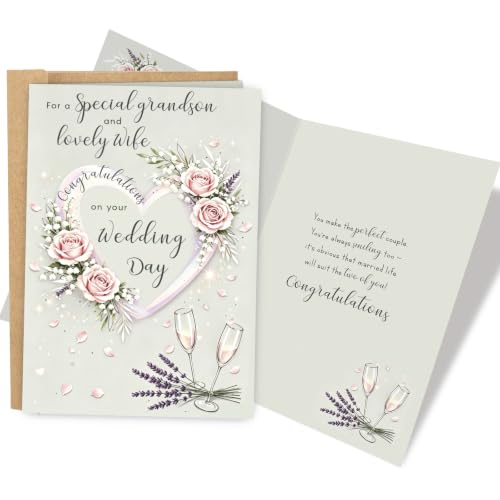 Wedding Card for Grandson and His Wife, Grandson Wedding Card from Grandparents, Floral Congratulations Cards for Newlyweds - color: Grandson and His Wife Wedding Day