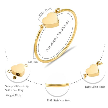 Oinsi Heart Urn Bracelet for Ashes, Cremation Jewelry Leather Bracelets for Men Women, Memorial Jewelry With Filling Kits - color: Gold