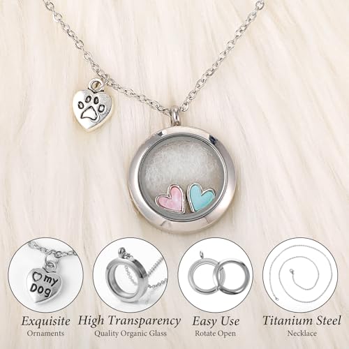 Pet Fur Memorial Necklace Dog Cat Ashes Hair Keepsake Necklace Small Transparent Glass Circle Chain Pet Urn Pendant Memorial Jewelry for Men Women Vial Souvenir