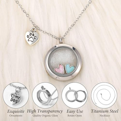 Pet Fur Memorial Necklace Dog Cat Ashes Hair Keepsake Necklace Small Transparent Glass Circle Chain Pet Urn Pendant Memorial Jewelry for Men Women Vial Souvenir