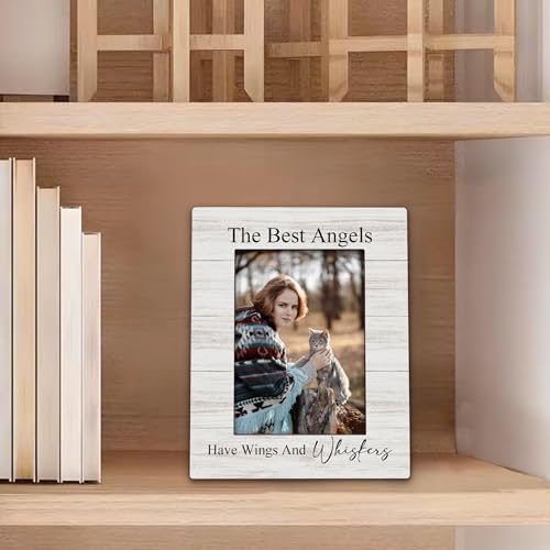 Cat Memorial Picture Frames - Cats Photo Frame, Memorial Sympathy Gifts for Loss of Pet Cat, The Best Angels Have Wings and Whiskers Picture Photo Frames for Home Bedroom Decor, 5x7