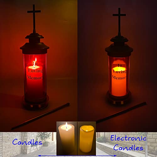 Beautiful Candle Lamp Memorial Lantern Eternal Lights for Graves for Easter Grave Decorations for Cemetery with Cross Lights and Garden Stakes - style: Light A2