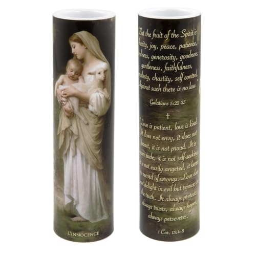 L'Innocence. LED Flameless Devotion Prayer Candle, Religious Gift, 6 Hour Timer for More Hours of Enjoyment and Devotion! Dimensions 8.1875" x 2.375"