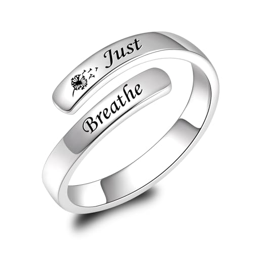 BEILIN 925 Sterling Silver Inspirational Jewelry Rings Adjustable Ring Personality Encouragement Gift for Teens Women - style: Design 3: Just Breathe