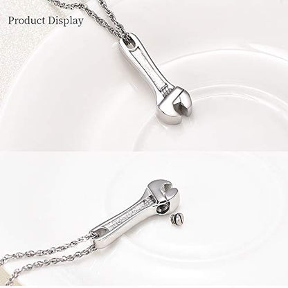 shajwo Wrench Urn Necklace for Ashes for Women Men Human Ashes Stainless Steel Hammer Cremation Jewelry for Ashes Pendant - color: Customize