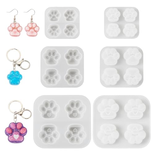 3Pcs Paw Print Silicone Molds Cute Dog Cat Paw Resin Casting Molds Pet Animal Puppy Kitten Footprint Cabochons Silicone Molds for Epoxy Resin DIY Earrings Keychain Jewelry Making Supplies - color: White-Paw Print