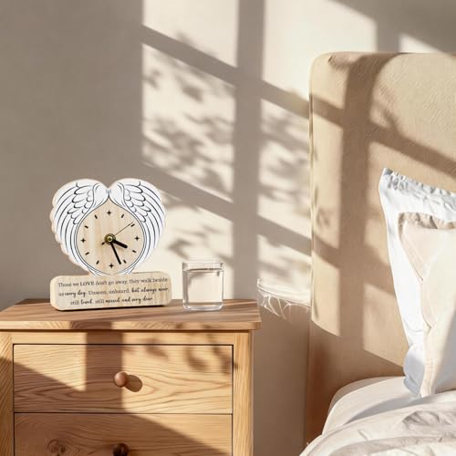 Sympathy Gifts for Loss of Loved One, Angle Wings Wooden Clock as Grief Bereavement Gifts for Women Men, Memorial Gifts for Loss of Mom Dad Husband Wife Grandparents