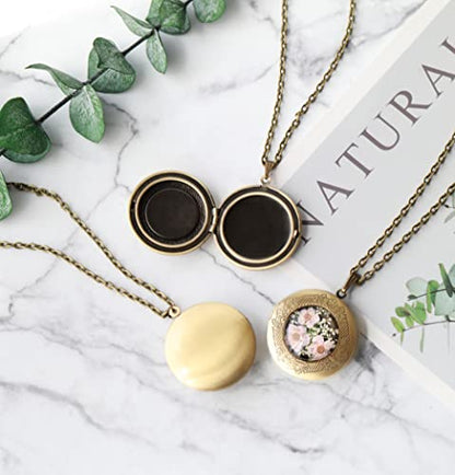 Handmade Oval Shaped Photo Locket with dried Pressed Flowers Locket pendant Necklace - style: Round Pink Forget Me Not