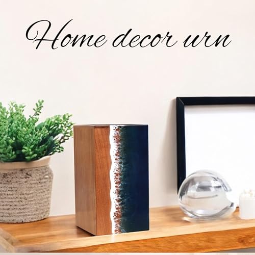 Ocean Wooden Resin Urn | Modern, Small, Adult Male Urn | 50 lbs Capacity - size: Small