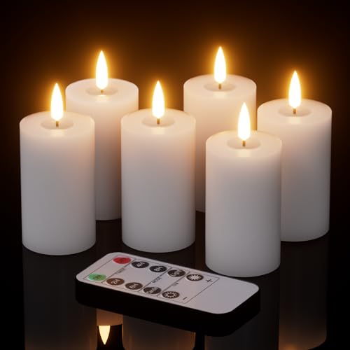 Mirror Surface Votive Candles Battery Operated with Remote Timer, 6pcs Real Wax LED Votive Candle Realistic Flickering for Wreaths Memorial Lantern Φ 2" H 4.5” White - color: White
