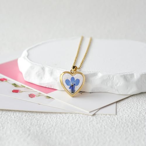 Heart Locket Necklace That Holds Pictures Pressed Flower Photo Locket Pendant Necklace for Girl Women Gift for Her - style: Lobelia