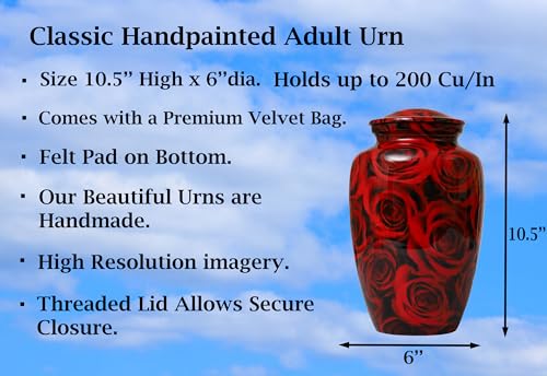 Bhartiyaa Handicraft Red Rose Cremation Urn for Human Ashes – Memorial Urn for Adult Male & Female, Holds Up to 200 lbs, for Home or Burial (Design 9) - size: Adult 200 Ibs