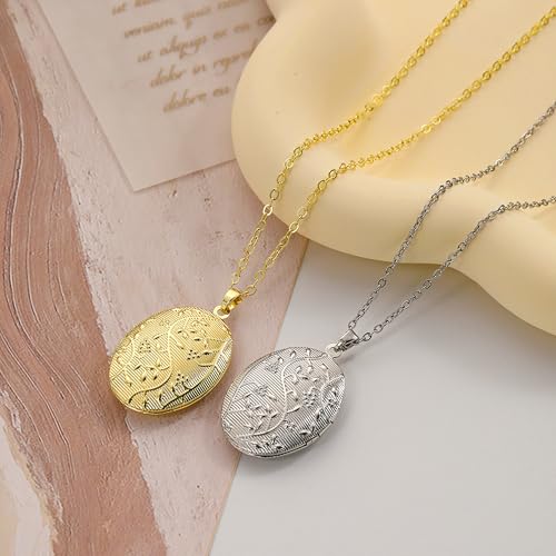 YOUFENG Love Heart Flower Locket Necklace that Holds Pictures Photo Locket Birthday Gifts - style: Flower Golden