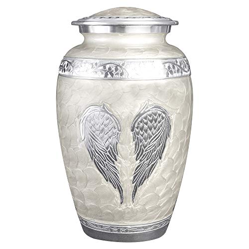 White Angel Wings Funeral Cremation Urn with Velvet Bag (Pearl White, Extra Large) - color: Pearl White, size: Extra Large