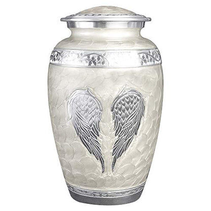 White Angel Wings Funeral Cremation Urn with Velvet Bag (Pearl White, Extra Large) - color: Pearl White, size: Extra Large