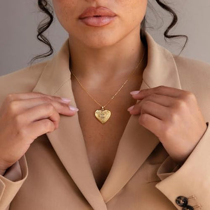 Badu Gold Initial A-Z Necklace for Women Heart Photo Lockets that Hold Picture Love Image Cubic Zirconia Necklace - color: N