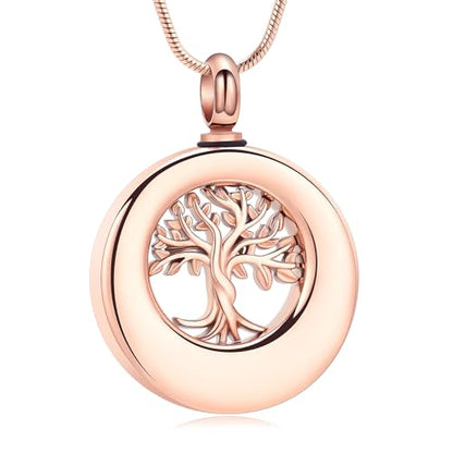 Hearbeingt Tree of Life Urn Necklaces for Ashes Circle Cremation Jewelry - color: A-Rose Gold