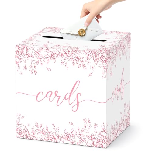 Pink Floral Wedding Card Box with Slot for Baby Shower and Birthday - color: Pink Floral