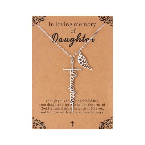 Lcherry Cremation Cross Necklace for Women - Angel Wing Faith Cross Necklace Memorial Gifts Religious Jewelry for Women - style: Daughter