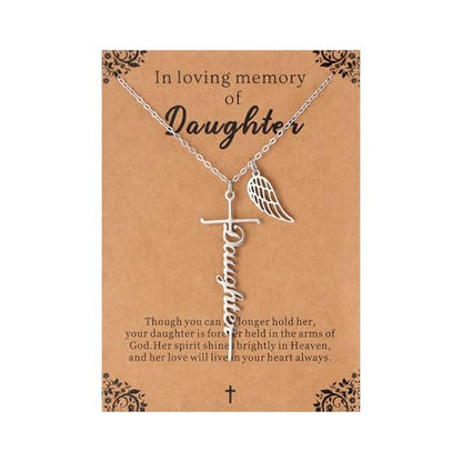 Lcherry Cremation Cross Necklace for Women - Angel Wing Faith Cross Necklace Memorial Gifts Religious Jewelry for Women - style: Daughter