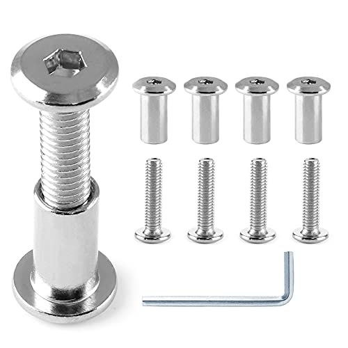 10 Pair(20 Piece) M6x25mm Hex Drive Socket Cap Bolt with Allen Wrench, Silver Furniture Connector Bolts M6 Countersunk Screw Barrel Nuts Binding Screws for Crib Replacement Belt Cabinet | Allen Wrench Included, Countersunk Screw Barrel Nuts, Binding Screw