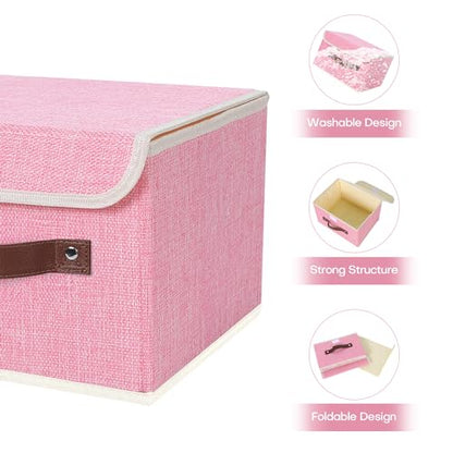 ANMINY Fabric Storage Box Bins with Lids, Pink, 10"x8"x7", 2 Pack - color: Pink, size: Small (Pack of 2)