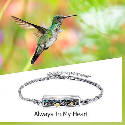 ONEFINITY Urn Bracelet for Ashes 925 Sterling Silver Abalone Shell Hummingbird/Dragonfly/Butterfly/Sunflower Cremation Jewelry for Ashes Keepsake Pendant Locket Bracelet for Women Mom - style: Abalone Hummingbird