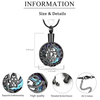 zeqingjw Pet Cremation Jewelry Tree of Life Urn Necklace for Ashes for Dog/Cat Funeral Ashes Keepsake Paw Print Urn Pendant Memorial Jewellery - color: Black-Blue