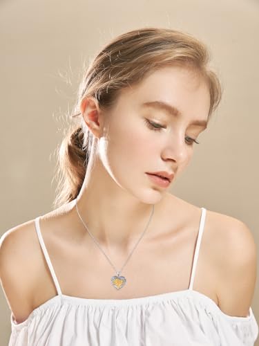 TANGPOET Heart Locket Necklace for Women 925 Sterling Silver Photo Locket Holds Two Pictures Inside Memorial Keepsake Jewelry Gifts for Mothers Day Birthday Christmas - style: B01-Sunflower
