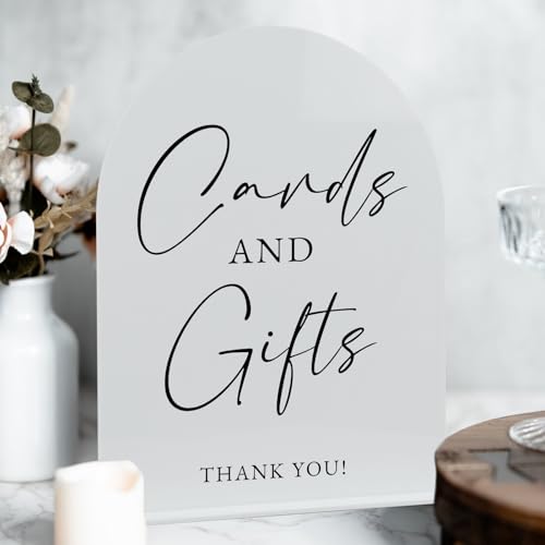 White Arch Acrylic Wedding Sign- 8"x10" Cards and Gifts Sign and Base,1/8" Thick | Modern Calligraphy Arched Acrylic Table Sign for Wedding & Event Party (Cards and Gifts, 8"x10") - color: Cards and Gifts, size: 8"x10"